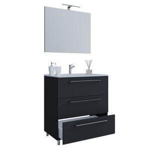 VCM NORDIC Sentas badrumsmöbelset, med ben - spegelglas, keramik och svart melamin