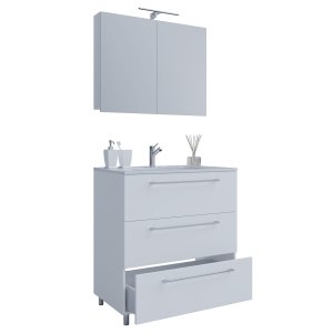 VCM NORDIC Sentas badrumsmöbelset, med ben - spegelglas, keramik och vit melamin