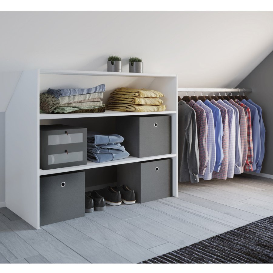 Dacho Kleiderständer für schräge Wände, mit 2 Ablagen und Kleiderstange - Holz weiß