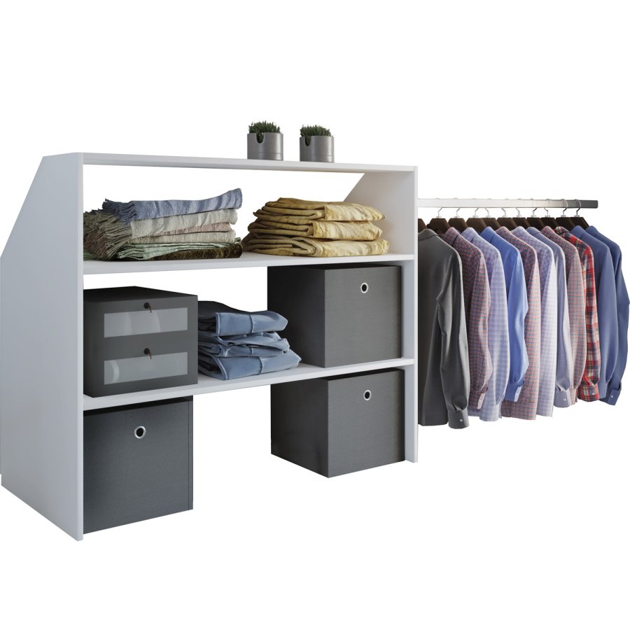 Dacho Kleiderständer für schräge Wände, mit 2 Ablagen und Kleiderstange - Holz weiß