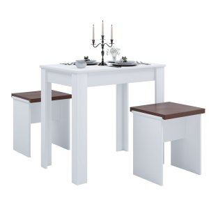 VCM NORDIC Esal L matbordsset, med tv bänkar, utan kuddar - vitt trä (80x50)