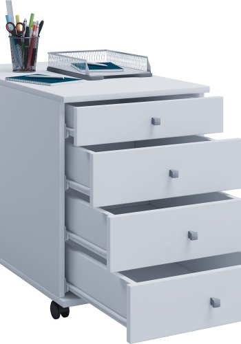 Lona Maxi skuffeseksjon, m. 4 hyller - hvitt tre