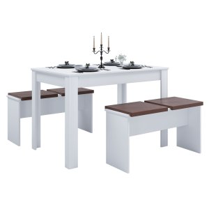 VCM NORDIC Esal XXL matbordsset, med 2 bänkar, utan kuddar - vitt trä (110x70)