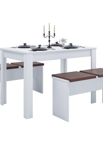 Esal XXL spisebordsett, m. 2 benker, uten puter - hvitt tre (110x70)