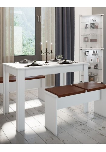 Esal XXL spisebordsett, m. 2 benker, uten puter - hvitt tre (110x70)