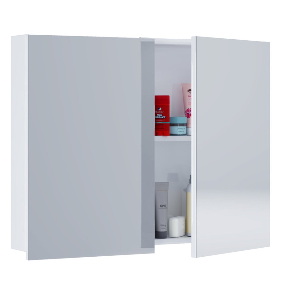 VCM NORDIC 1 Spiegelschrank Hängeschrank, m. 2 Türen und 1 Einlegeboden - Spiegelglas und weißes Melamin