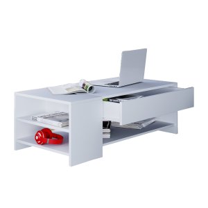 VCM NORDIC Tindus soffbord, med 3 hyllor och 1 lda - vitt trä