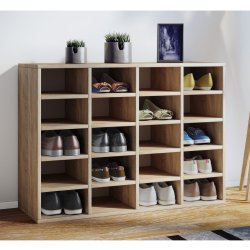 Hinsol L skoskab, m. 20 hylder - natur tr