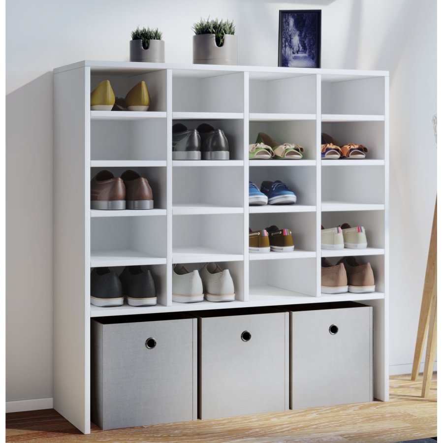 Hinsol XL skoskap, m. 20 hyller - hvitt tre