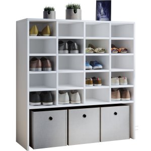 Hinsol XL skoskab, m. 20 hylder - hvid tr