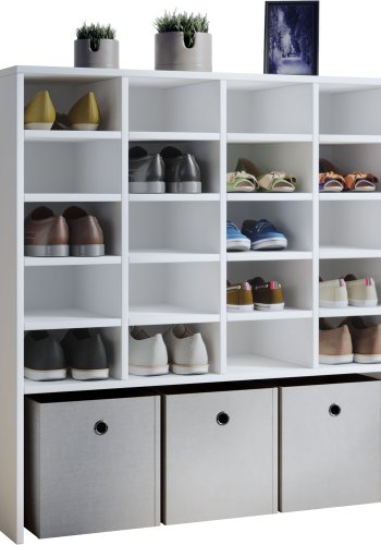 Hinsol XL skoskap, m. 20 hyller - hvitt tre