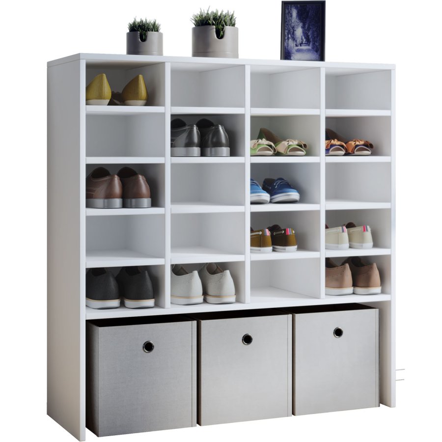 Hinsol XL skoskap, m. 20 hyller - hvitt tre