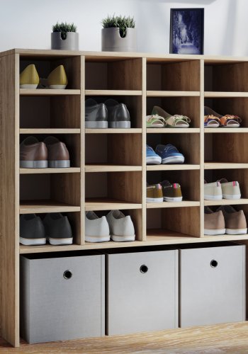 Hinsol XL skoskap, m. 20 hyller - naturlig tre