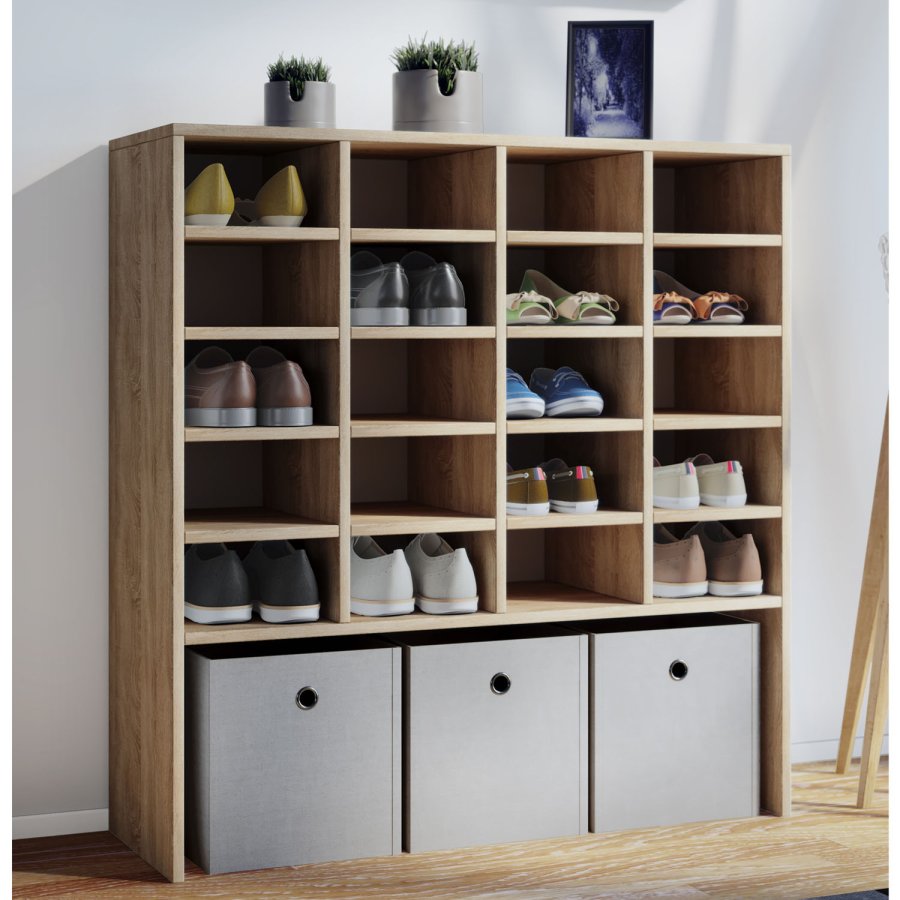 Hinsol XL skoskap, m. 20 hyller - naturlig tre