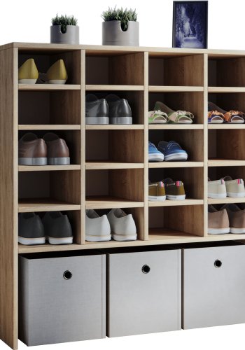 Hinsol XL skoskap, m. 20 hyller - naturlig tre