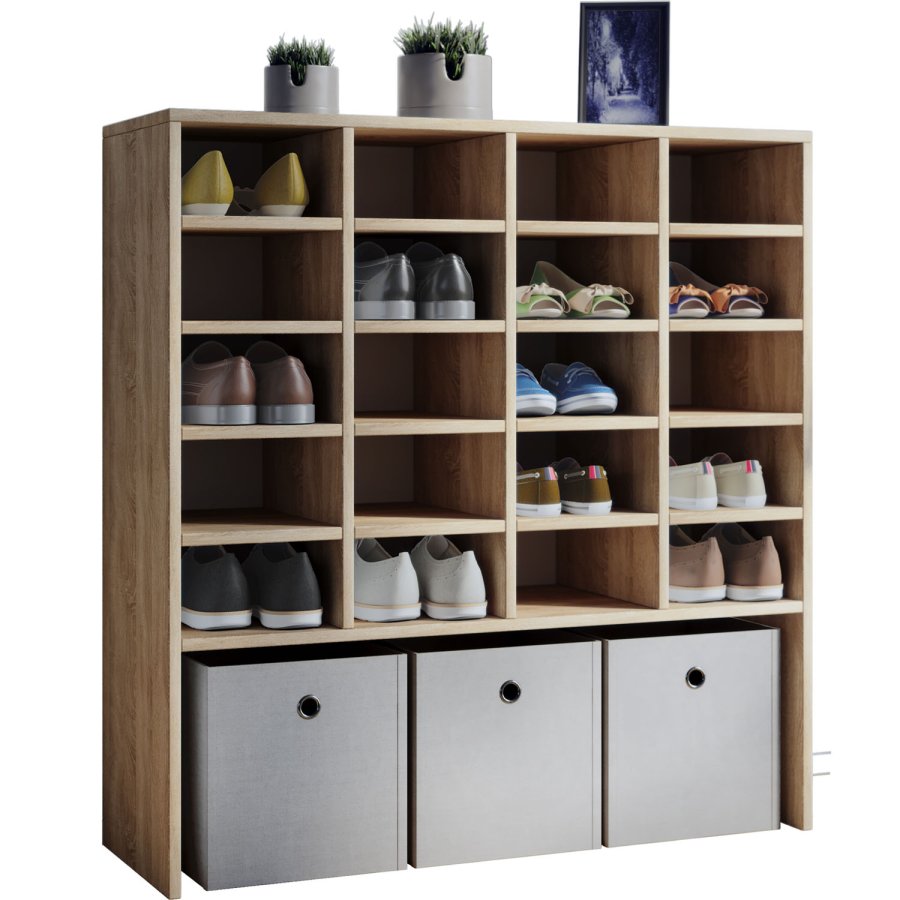 Hinsol XL skoskap, m. 20 hyller - naturlig tre