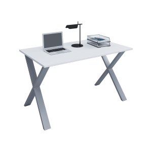 Lona X-feet skrivebord - hvid tr og slvgr metal (80x50) 