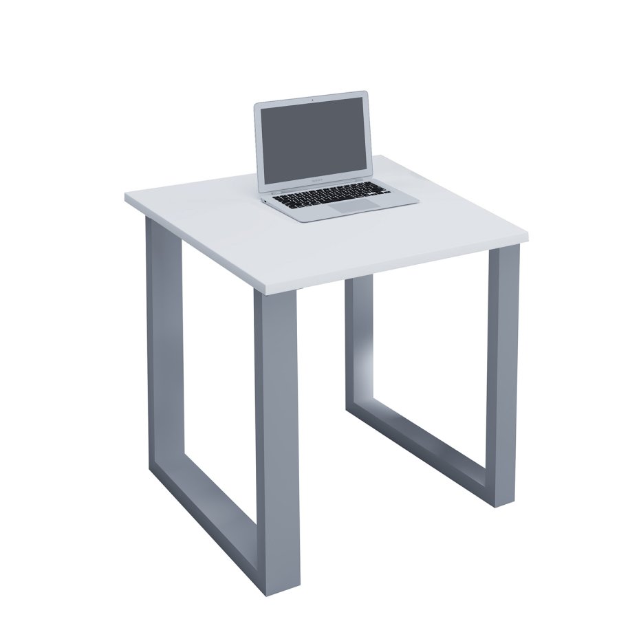 Lona U-ftter skrivebord - hvitt tre og slvgr metall (80x80) 