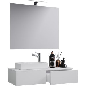 VCM NORDIC Gudas badrumsmöbelset - spegelglas, keramik och vit melamin