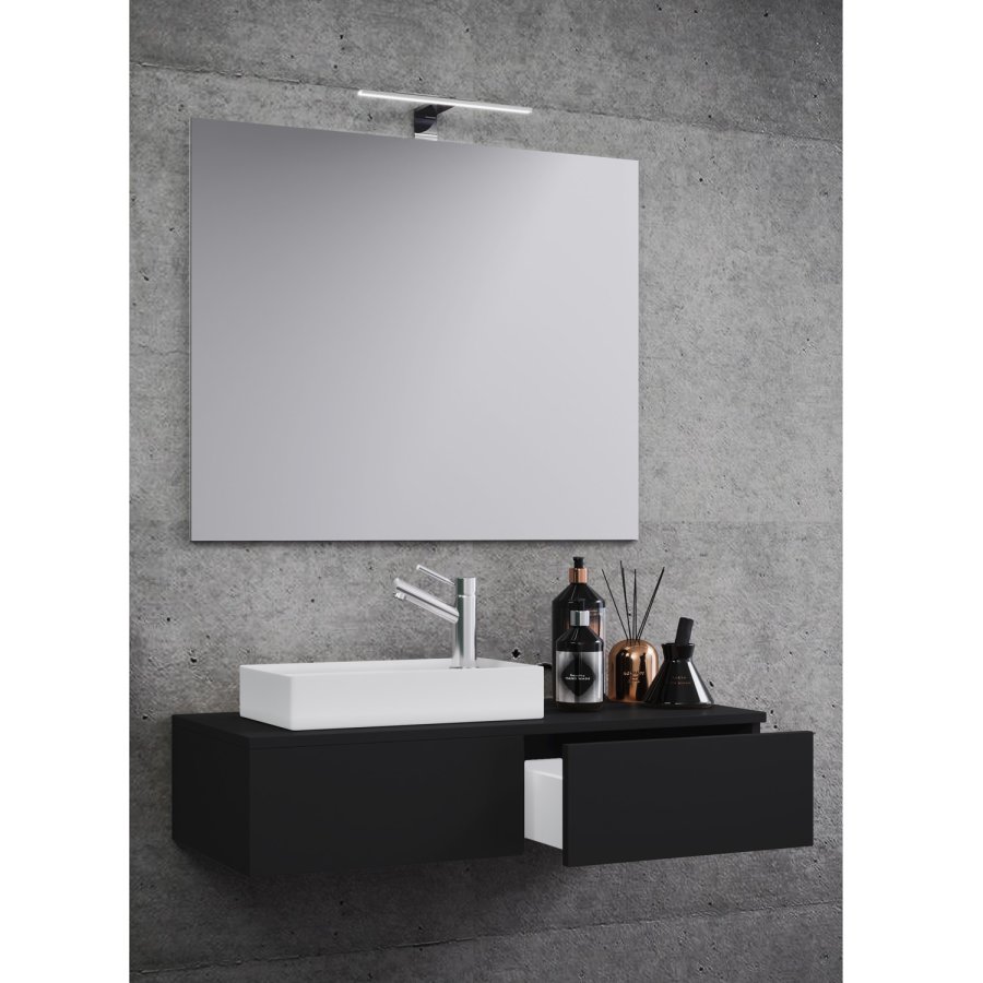 Gudas baderomsmbelsett - speilglass, keramikk og sort melamin