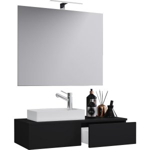 VCM NORDIC Gudas badrumsmöbelset - spegelglas, keramik och svart melamin