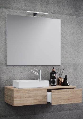 Gudas baderomsmbelsett - speilglass, keramikk og naturlig melamin