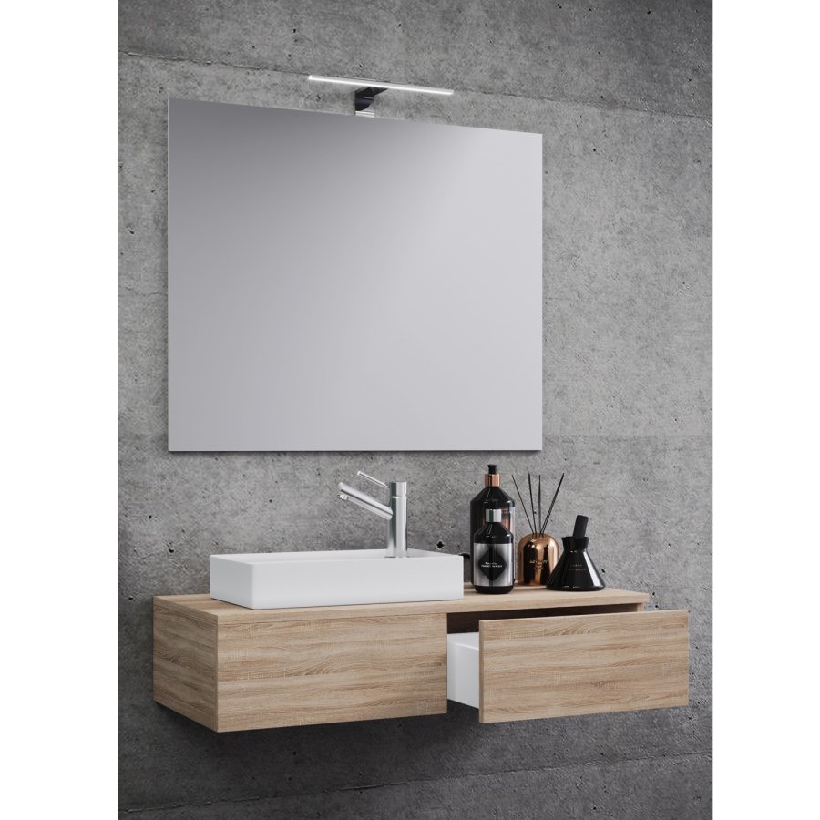 Gudas baderomsmbelsett - speilglass, keramikk og naturlig melamin