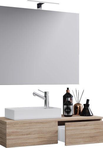 Gudas baderomsmbelsett - speilglass, keramikk og naturlig melamin