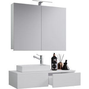 VCM NORDIC Gudas badrumsmöbelset - spegelglas, keramik och vit melamin