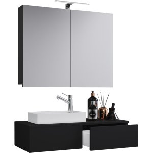 VCM NORDIC Gudas badrumsmöbelset - spegelglas, keramik och svart melamin