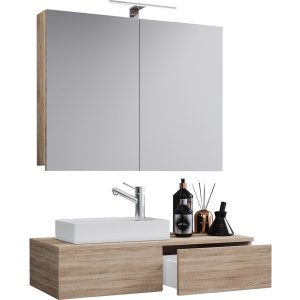 VCM NORDIC Gudas badrumsmöbelset - spegelglas, keramik och naturlig melamin