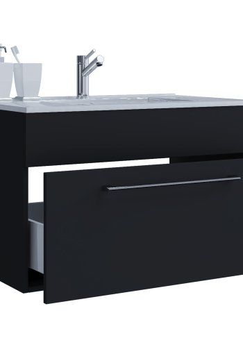 Badezimmermöbel-Set – Keramik und schwarzes Melamin