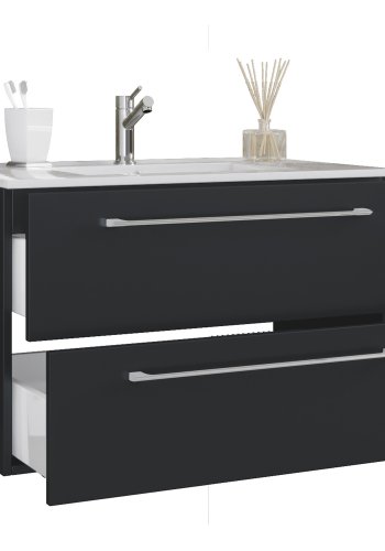 Badezimmermöbel-Set – Keramik und schwarzes Melamin