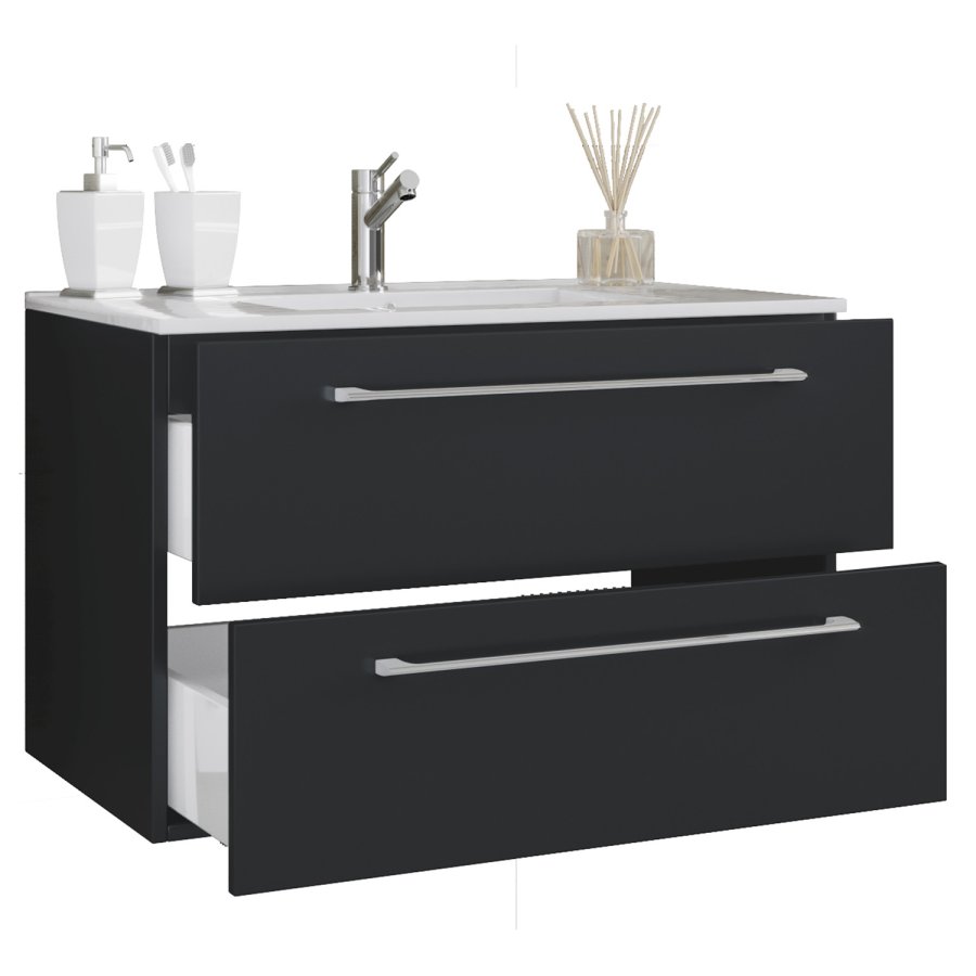 Badezimmermöbel-Set – Keramik und schwarzes Melamin