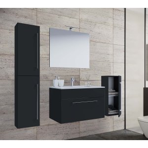 VCM NORDIC badrumsmöbler set - spegelglas, keramik och svart melamin (set om 5)