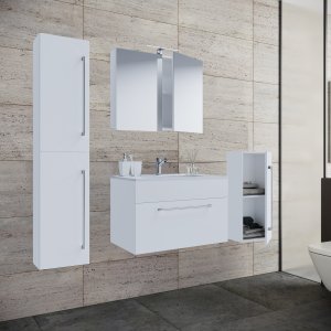 VCM NORDIC badrumsmöbler set - spegelglas, keramik och vit melamin (set om 5)