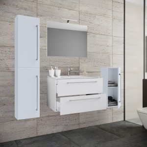 VCM NORDIC badrumsmöbler set - spegelglas, keramik och vit melamin (set om 5)