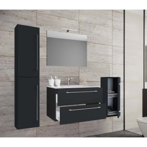 VCM NORDIC badrumsmöbler set - spegelglas, keramik och svart melamin (set om 5)