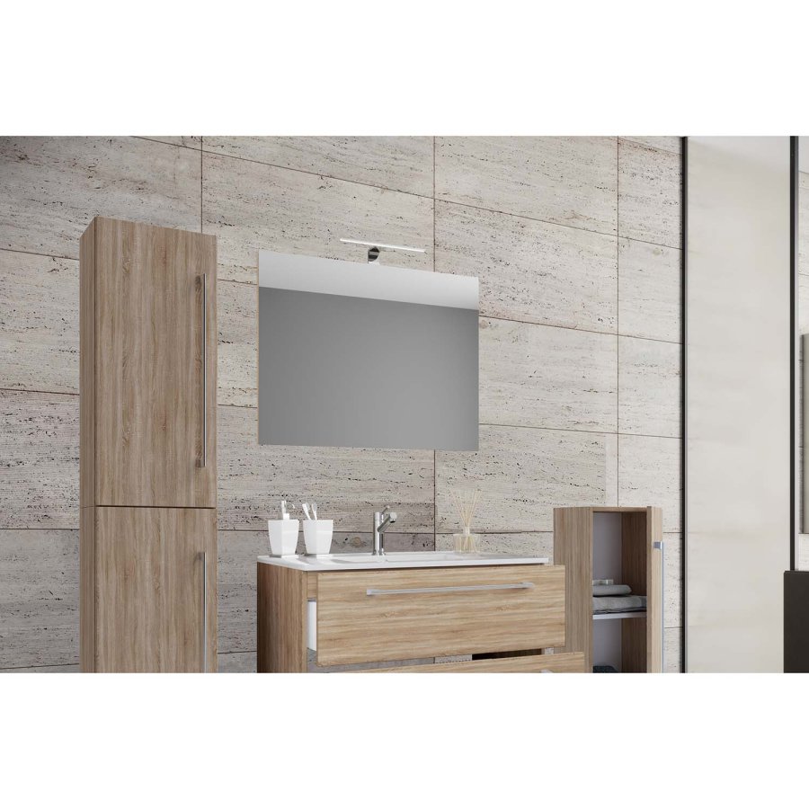 Badmöbel-Set - Spiegelglas, Keramik und Naturmelamin (5er-Set)