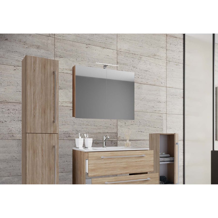 Badmöbel-Set - Spiegelglas, Keramik und Naturmelamin (5er-Set)