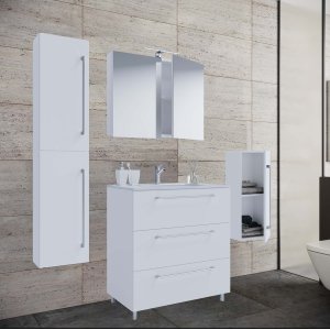 VCM NORDIC badrumsmöbler set - spegelglas, keramik och vit melamin (set om 5)