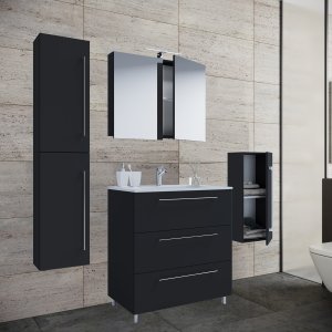 VCM NORDIC badrumsmöbler set - spegelglas, keramik och svart melamin (set om 5)
