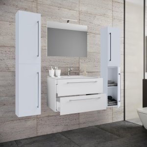 VCM NORDIC badrumsmöbler set - spegelglas, keramik och vit melamin (set om 5)