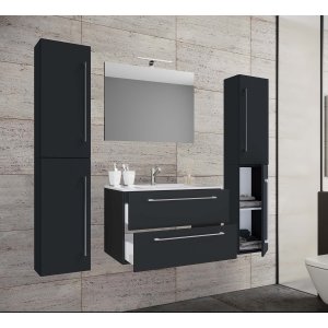 VCM NORDIC badrumsmöbler set - spegelglas, keramik och svart melamin (set om 5)