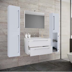 VCM NORDIC badrumsmöbler set - spegelglas, keramik och vit melamin (set om 5)