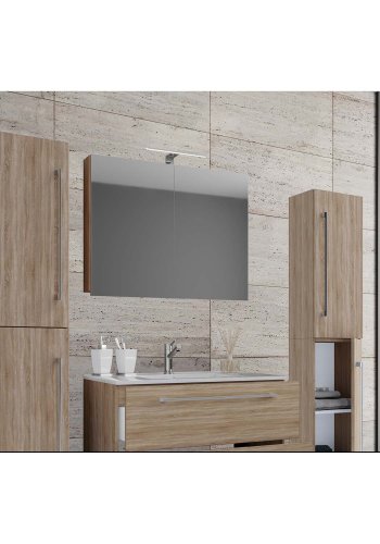 Badmöbel-Set - Spiegelglas, Keramik und Naturmelamin (5er-Set)