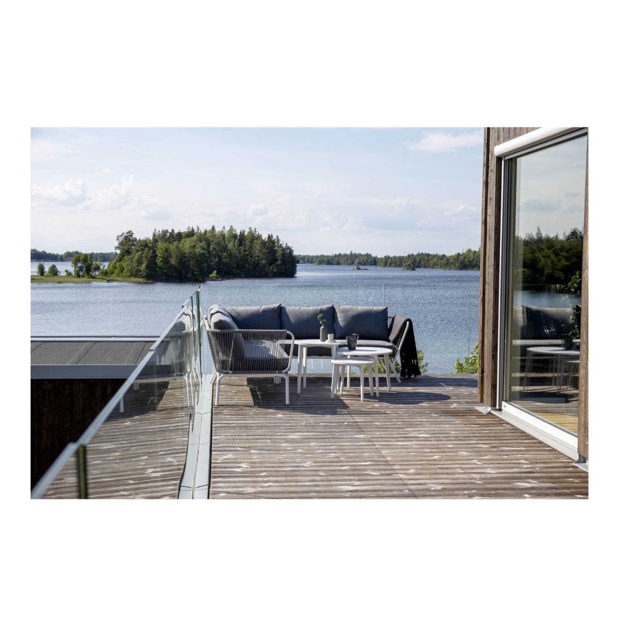 VENTURE DESIGN Roxo 2-pers. hjrne hagesofa - gr polyester og hvitt stl