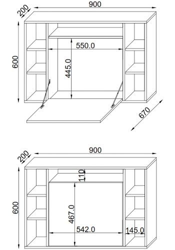 Wandila skrivebord til vegg, med hyller - sort tre