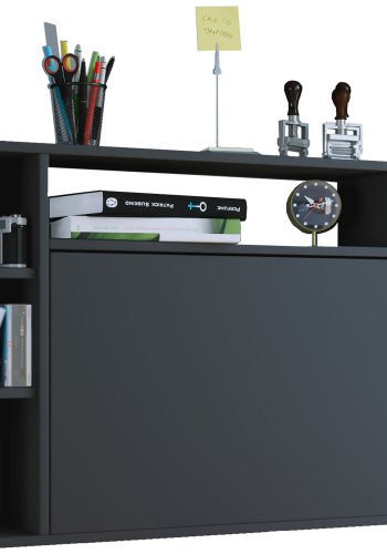 Wandila skrivebord til vegg, med hyller - sort tre