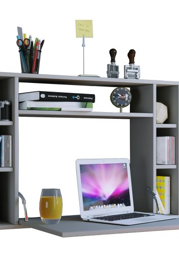Wandila skrivebord til vegg, med hyller - grtt tre